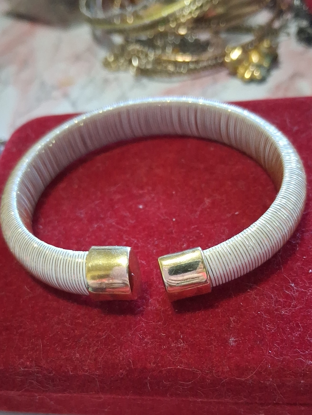 925 Italy Elegant White Wrapped Cuff Bracelet with Gold End Caps